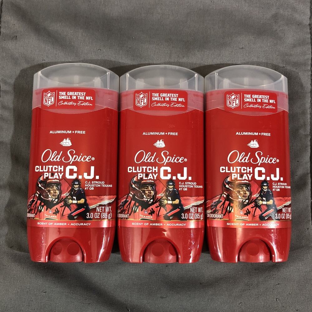 3 Pack Old Spice NFL Deodorant C.J. Stroud Clutch Play Amber Accuracy 3oz Ea New